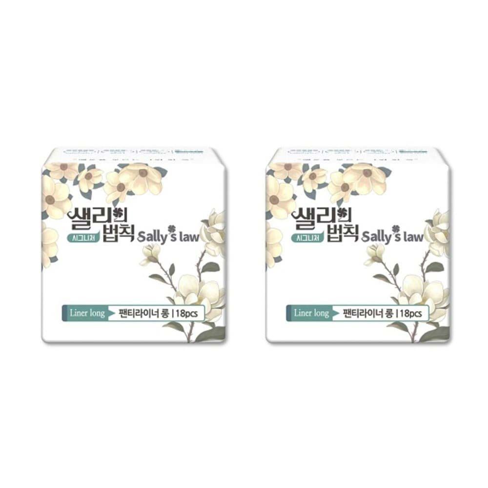 [SALLY'S LAW] Sanitary Pads Signiture Daily Panty liner Long 18PCS - 100% PLA Cover, Stylish line with adhesion, Eucalyptus Scent, Breathable Film, Double Leak-Proof Protection - Made in Korea